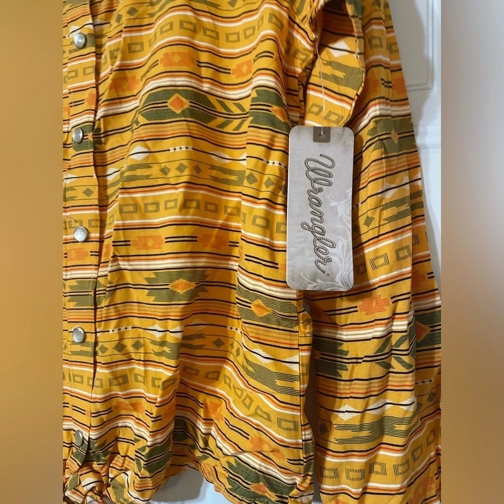 Girls Western Aztec Tie Front Wrangler Long Sleeve Button Down Blouse size Large
